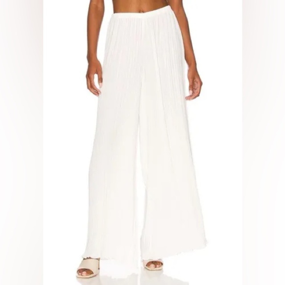 GOOD AMERICAN White Plisse Georgette Wide Leg Pleated Pants - Picture 4 of 10